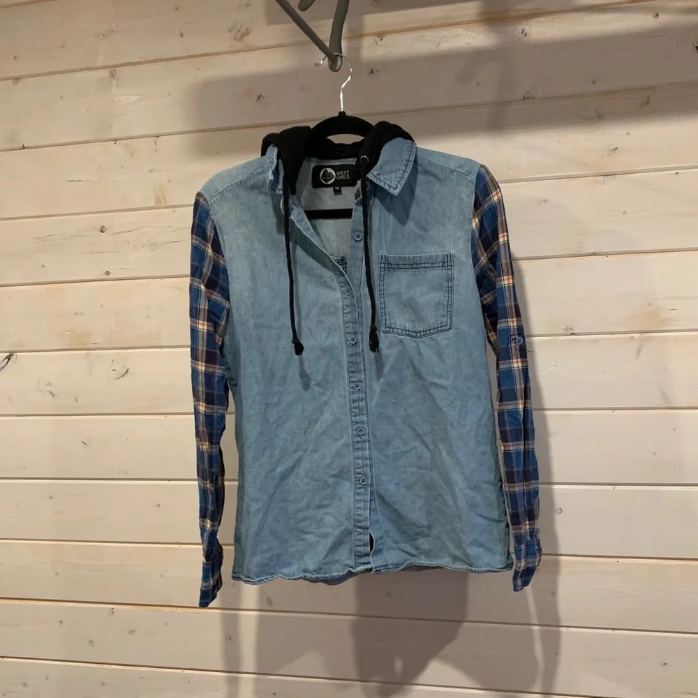 West Girls | Demin & Plaid Button-up - Picture 2 of 5